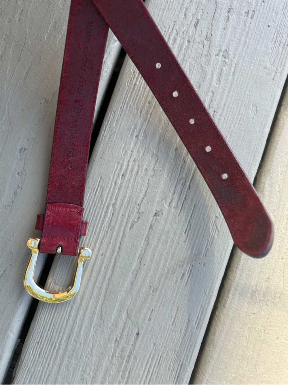 ETIENNE AIGNER Burgundy 1” Width Leather Belt with Gold Buckle, Size: M 30-34 - Picture 5 of 7